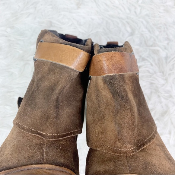 BOUTIQUE 9 Boho Brown Leather Suede Ankle Boots Strap Zip Up Round Toe Size 9 - Picture 6 of 10